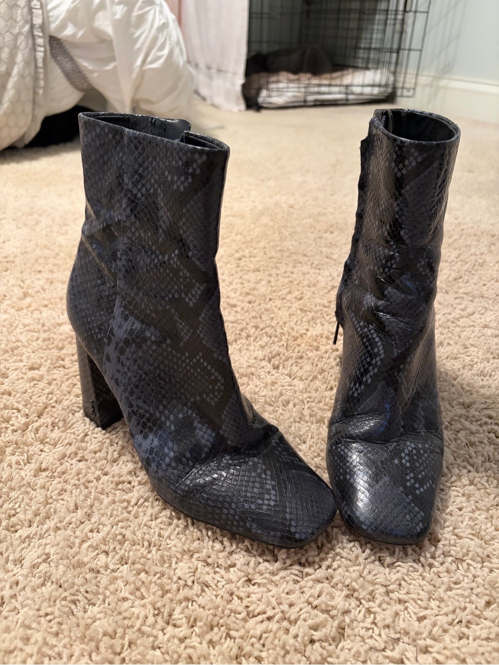Sam Edelman Black Snake-Print Block Heel Ankle Boots